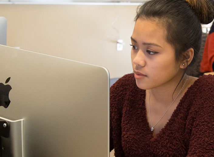 female student at computer