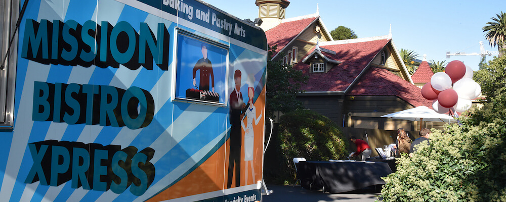 The Mission Food Truck is pictured, parked outside of the Winchester Mystery House in San Jose.