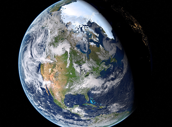 The earth is pictured from space.