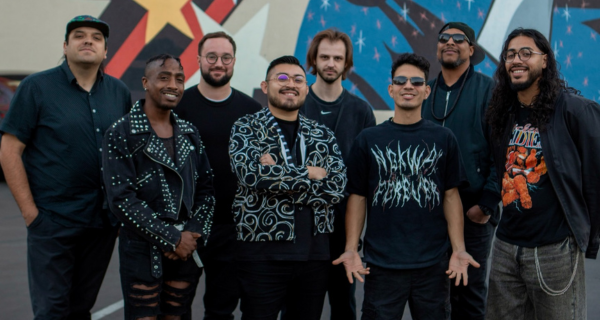 Eight-member band posing