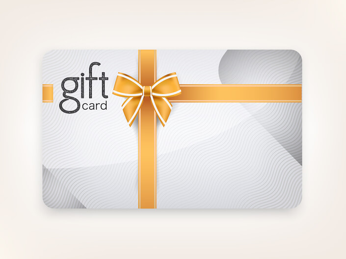 Gift Card. White with yellow-orange ribbon.