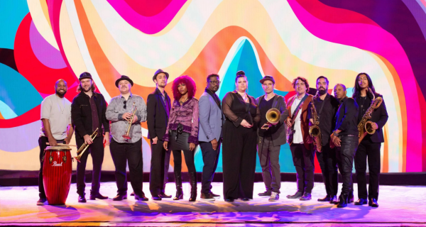 Brass band posing in studio