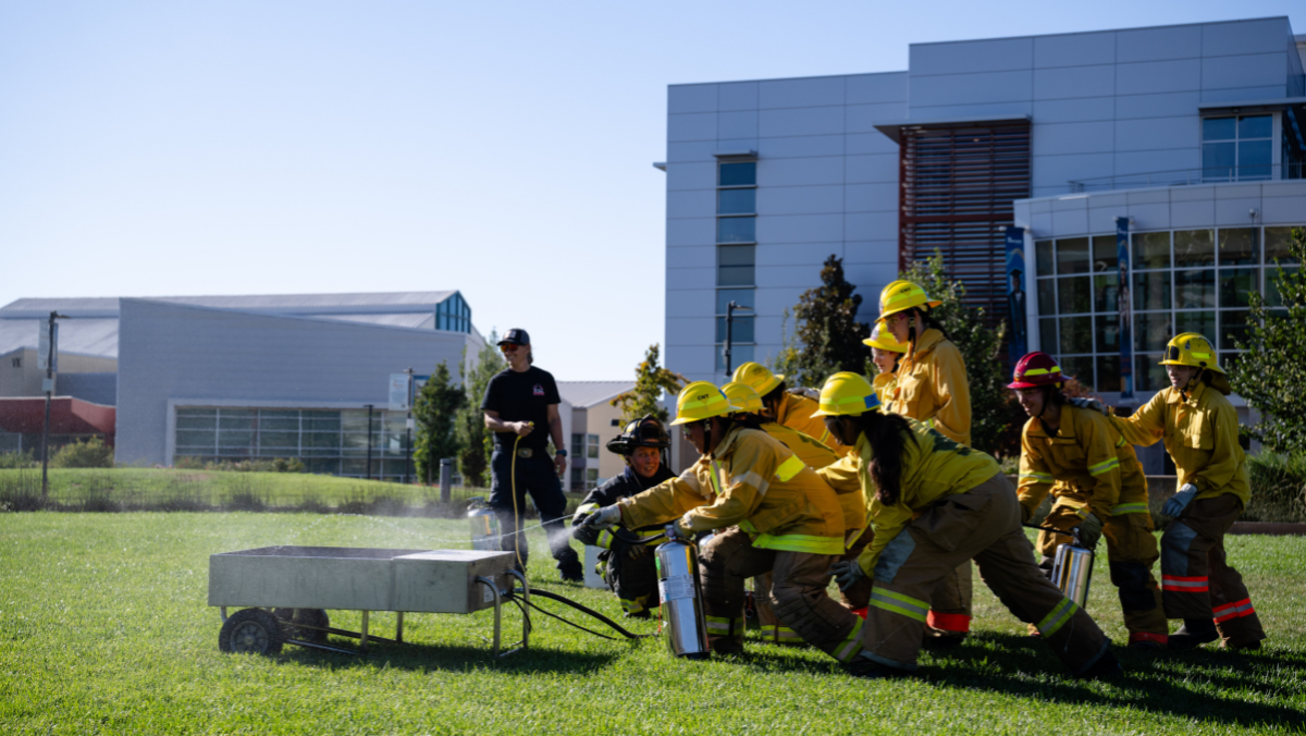 Firefighters working on campus