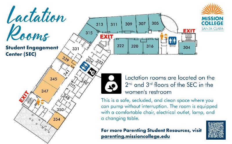 Map of lactaction rooms on Mision College campus.