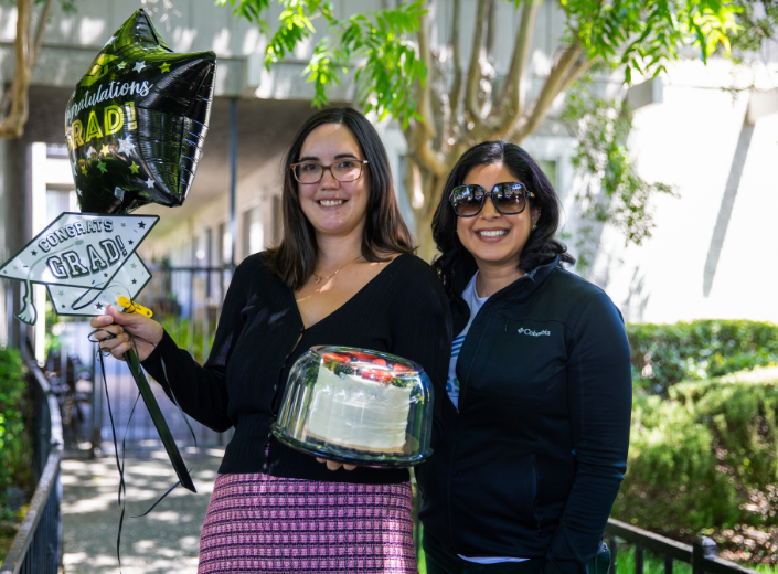 Dr. Seher Awan, Mission College President, with student