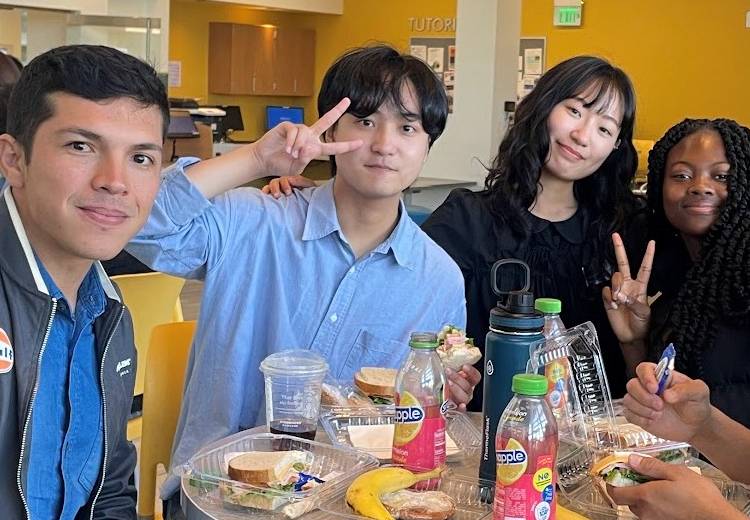International students eat together in the cafeteria at Mission College.