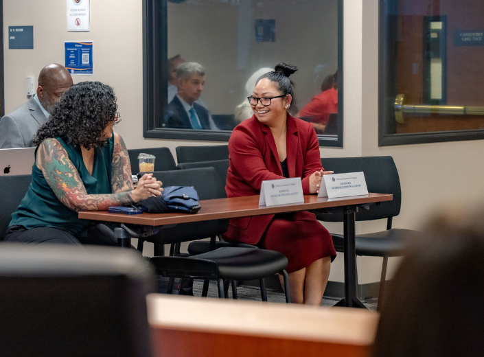 Dr. Lusyna Kim-Narvaez receives the 2026 California Community Colleges Classified Employee of the Year Award during the California Community Colleges Board of Governors meeting in Sacramento, joined by colleagues and state leaders. Photo by Adriana Martin.